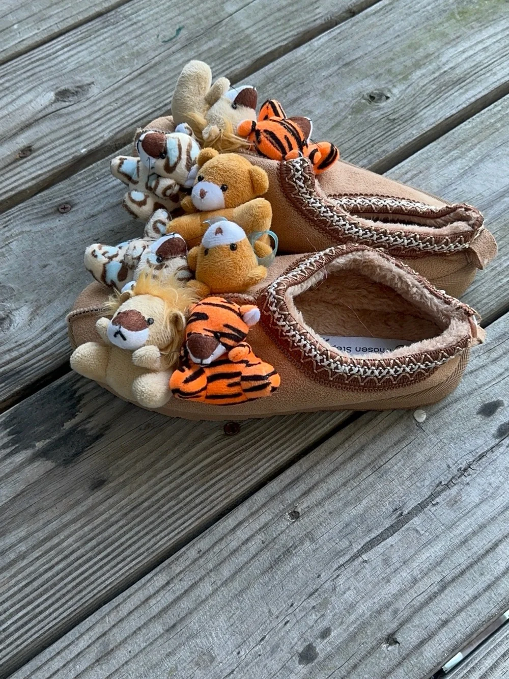 Plush Animal Slip-On Kids Slippers in Tan